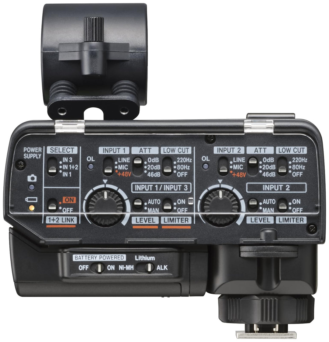 Tascam CA-XLR2D mikrofonisovitin kameraan, Analog input