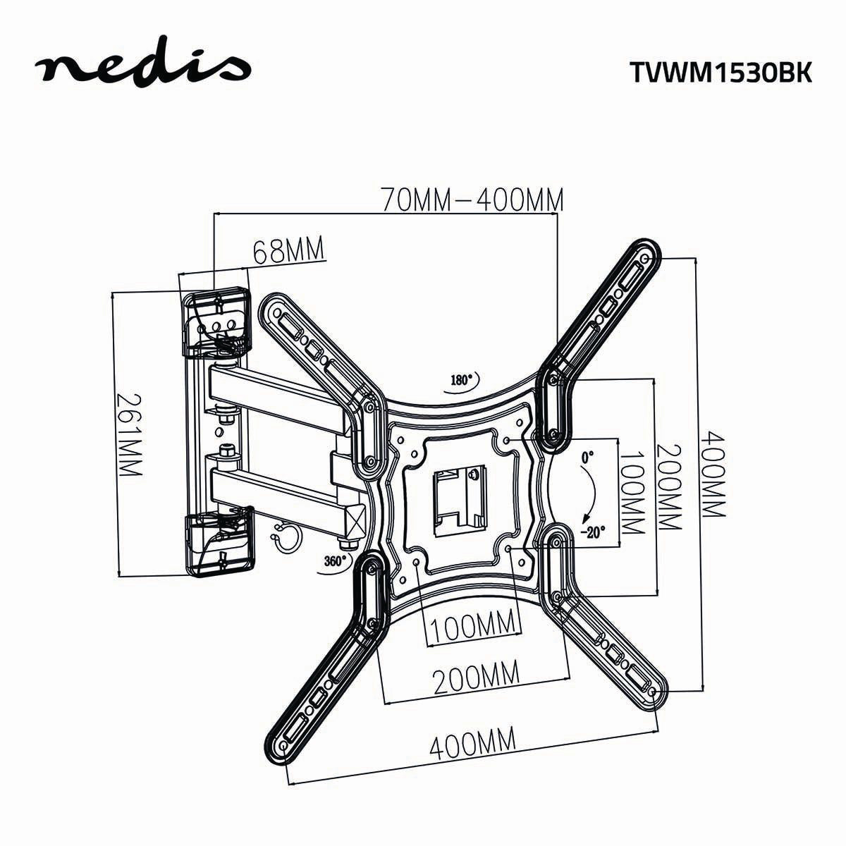 TV Seinäteline Täysin Liikkuva m. 3 kääntöpistettä (23-55", 30 kg)