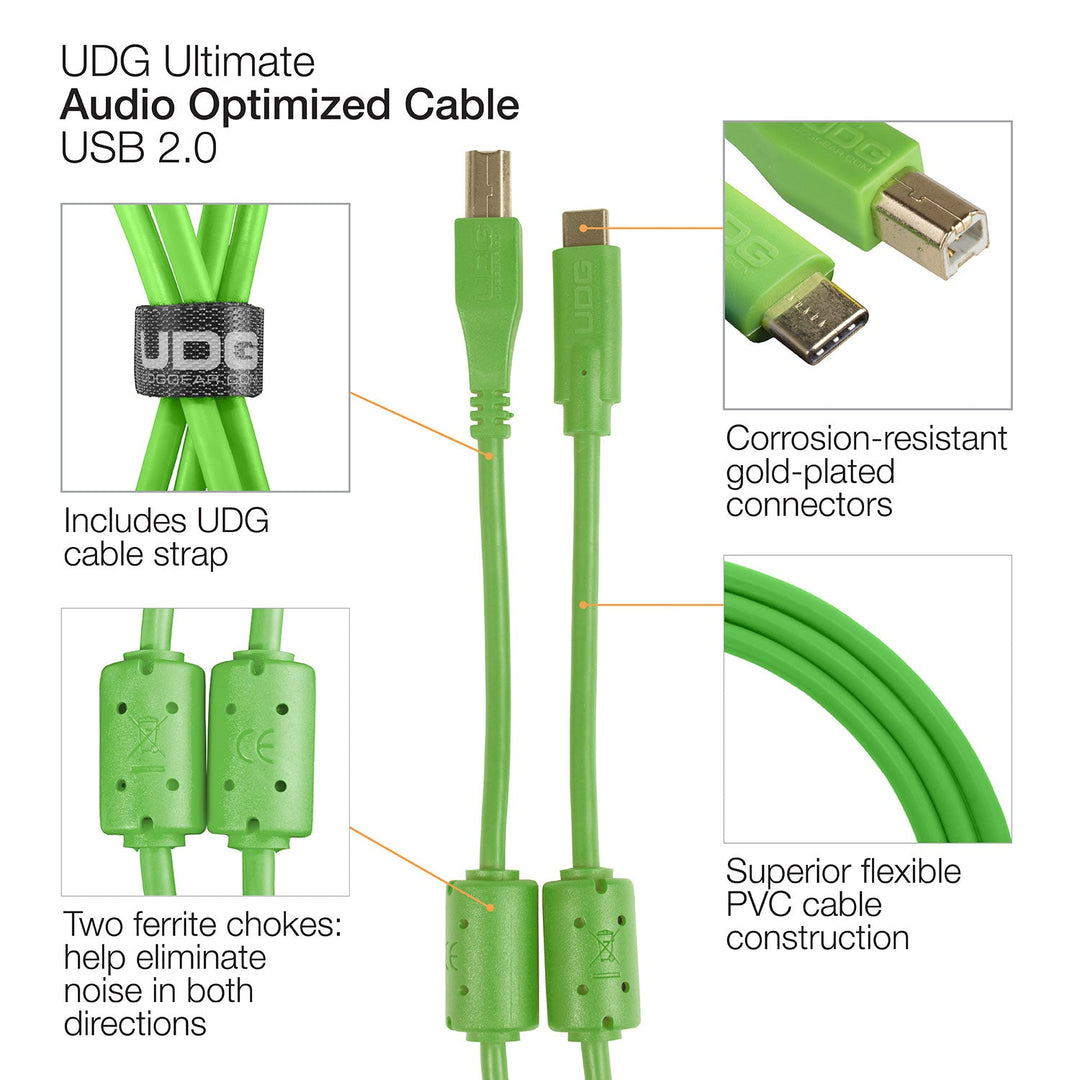 UDG Ultimate Audio-kaapeli USB 2.0 C-B vihreä suora 1,5 m