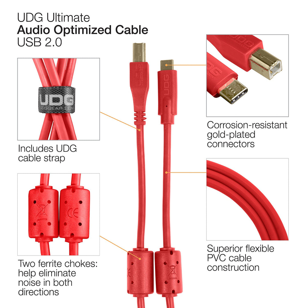 UDG Ultimate Audio-kaapeli USB 2.0 C-B punainen suora 1,5 m