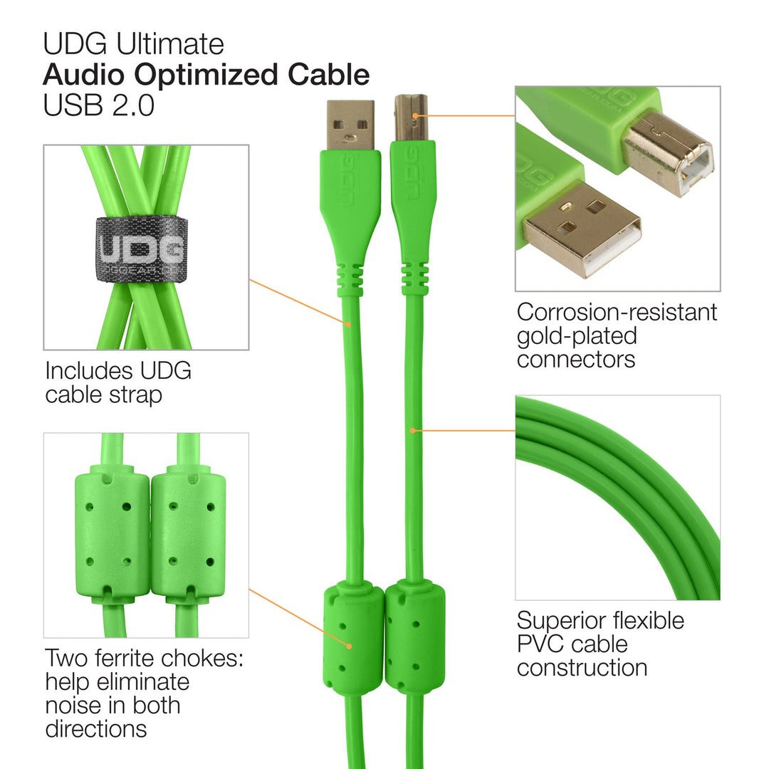 UDG Ultimate audio-kaapeli USB 2.0 A-B vihreä kulmikas 2m