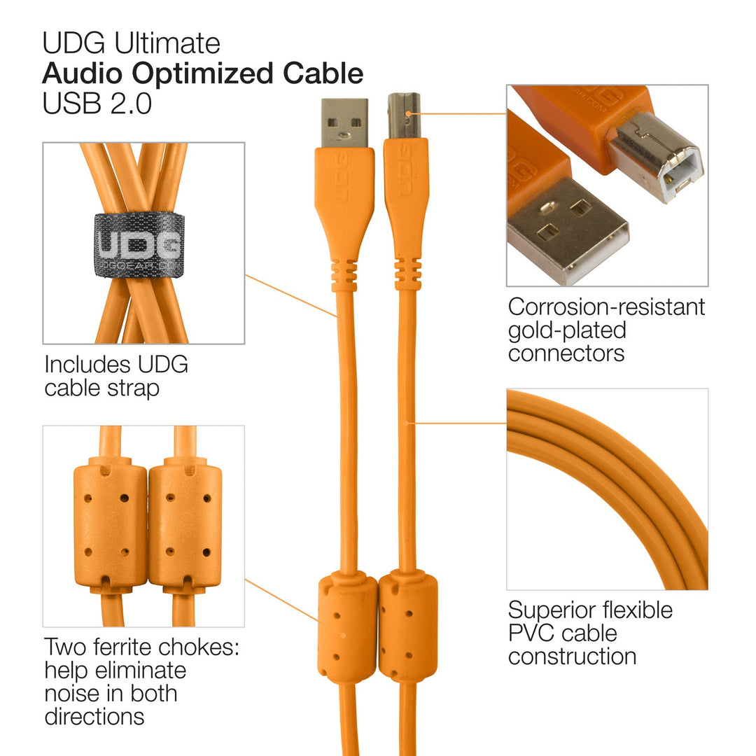 UDG Ultimate audio-kaapeli USB 2.0 A-B oranssi kulmikas 3m