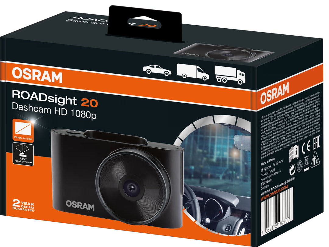 OSRAM ROADsight 20 Kaksikamera – Full HD 1080p autokamera 120° laajakulmalla