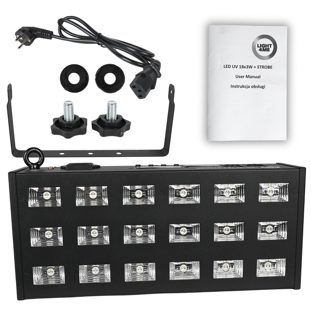 LIGHT4ME LED UV 18x3W kohdevalo + strobe DMX