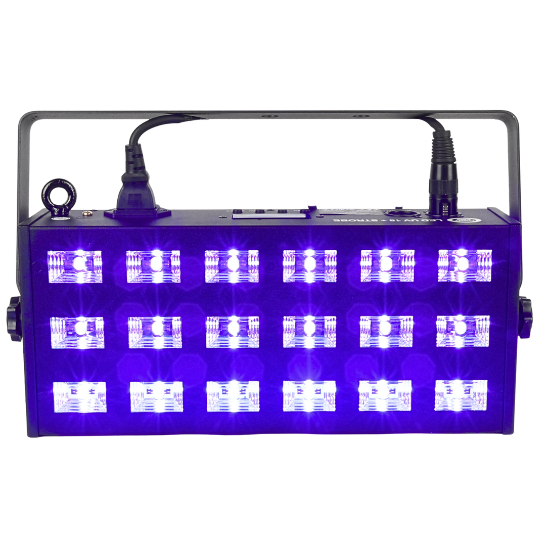 LIGHT4ME LED UV 18x3W kohdevalo + strobe DMX