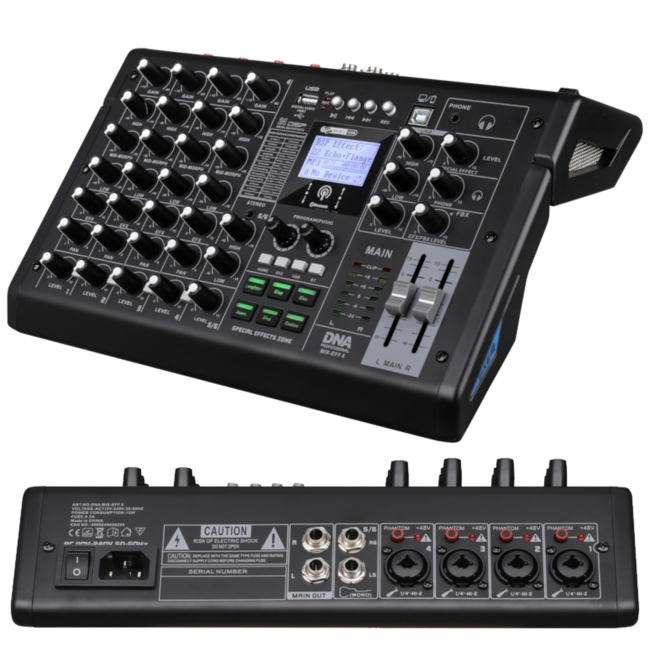 DNA MIX-EFF 6 -analogimikseri, 6 kanavaa, Bluetooth, USB ja DSP