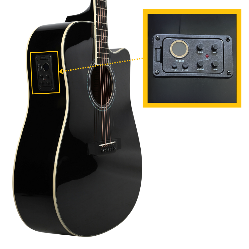 V-TONE VEAG1 CE BK elektro-akustinen kitarat 4/4 dreadnought cutaway Black