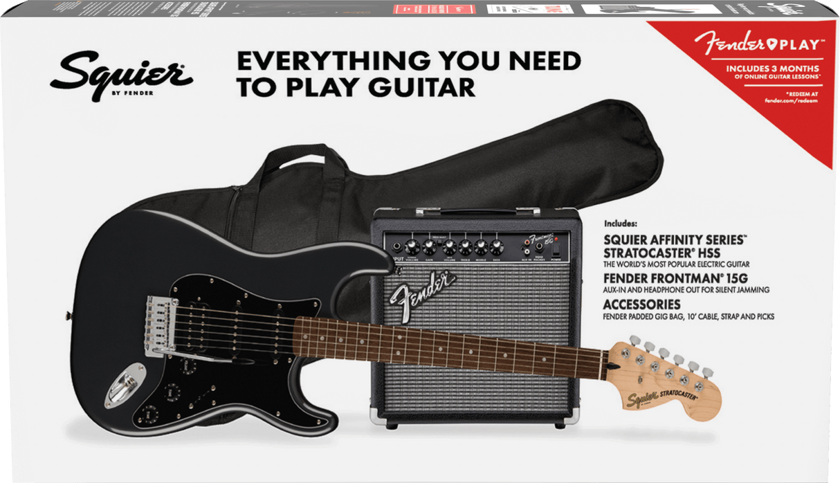 Fender Squier Sonic Stratocaster El-Guitar Start -paketti (musta)