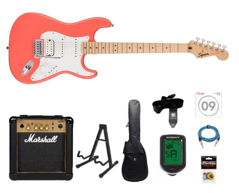 Fender Squier Sonic Stratocaster HSS Sähkökitara Aloituspaketti (Tahitian Coral)