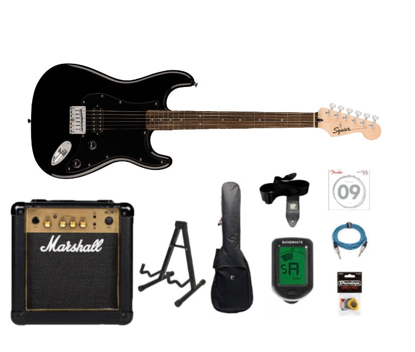 Fender Squier Sonic Stratocaster HT H Sähkökitara Aloituspaketti (Musta)