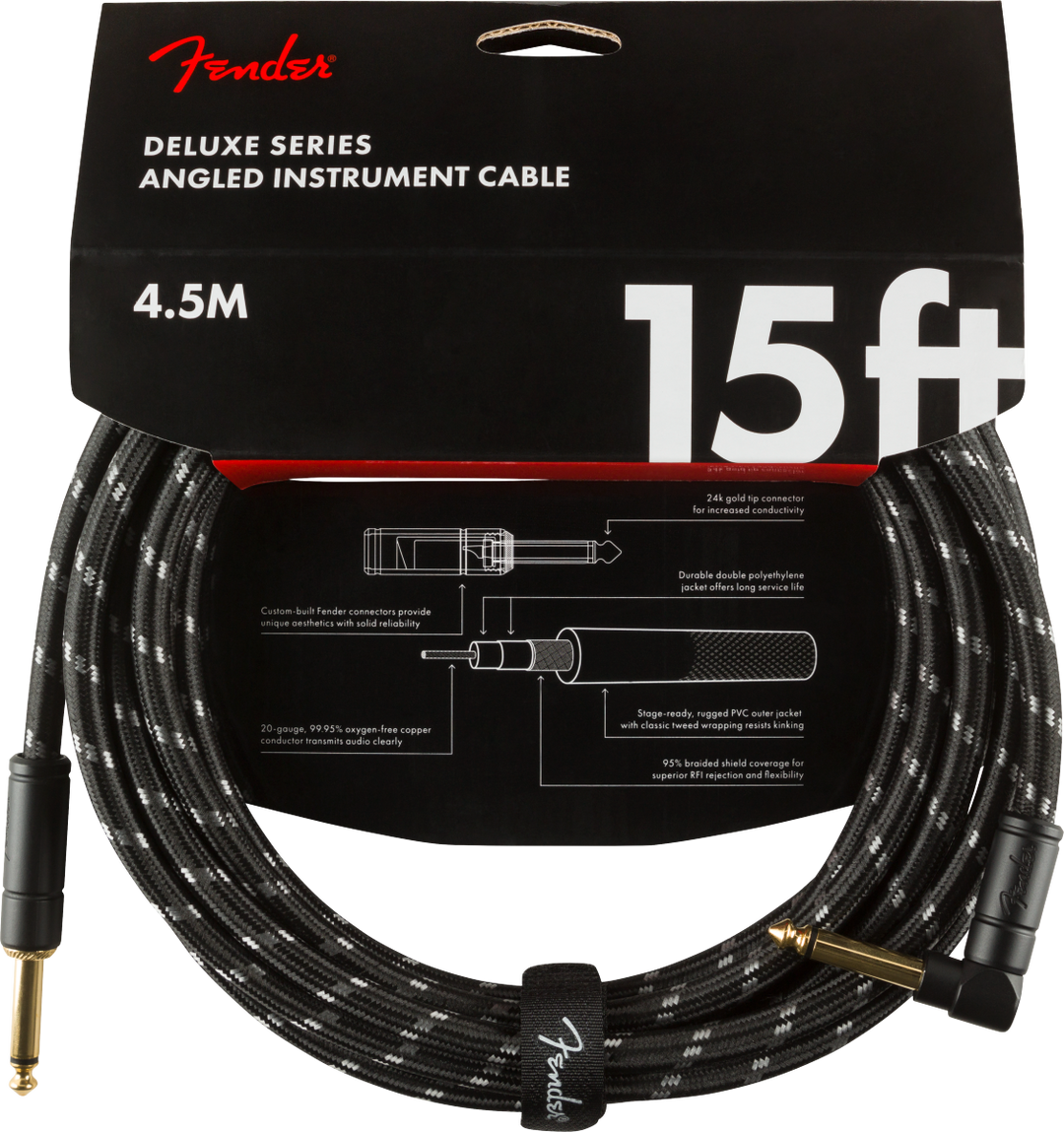 Fender Deluxe Kitarakaapeli Kulmaliitin (Black Tweed, 4,5m)