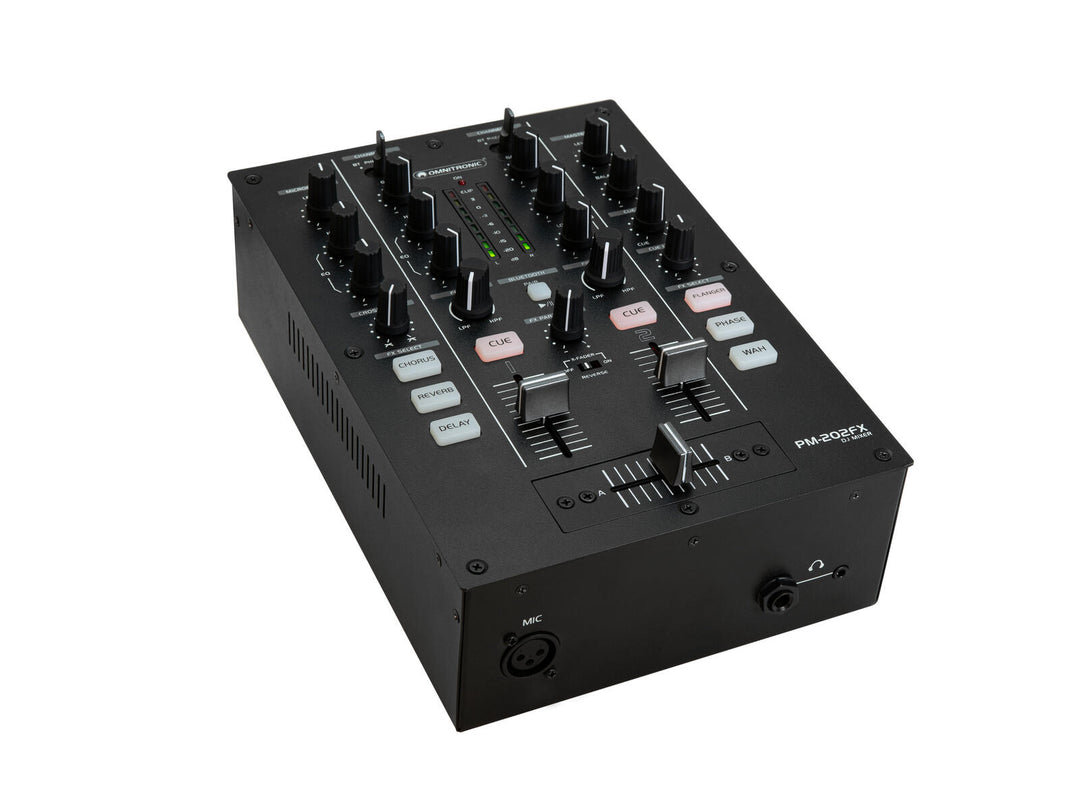OMNITRONIC PM-202FX 2-kanavainen DJ-mikseri suodattimella, FX-toiminnoilla ja Bluetooth