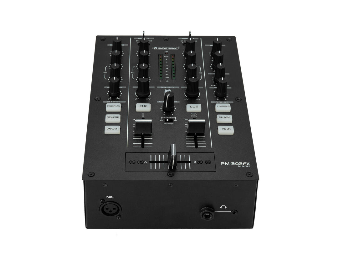 OMNITRONIC PM-202FX 2-kanavainen DJ-mikseri suodattimella, FX-toiminnoilla ja Bluetooth