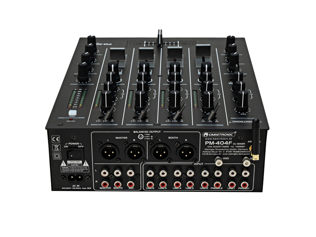 OMNITRONIC PM-404F 4-kanavainen DJ-värähtelypöytä suodattimella ja Bluetooth