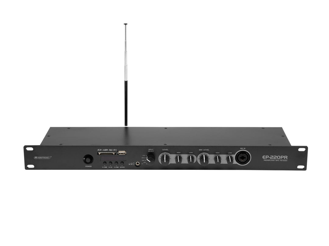 OMNITRONIC EP-220PR-esivahvistin MP3-soittimella ja FM-radiolla