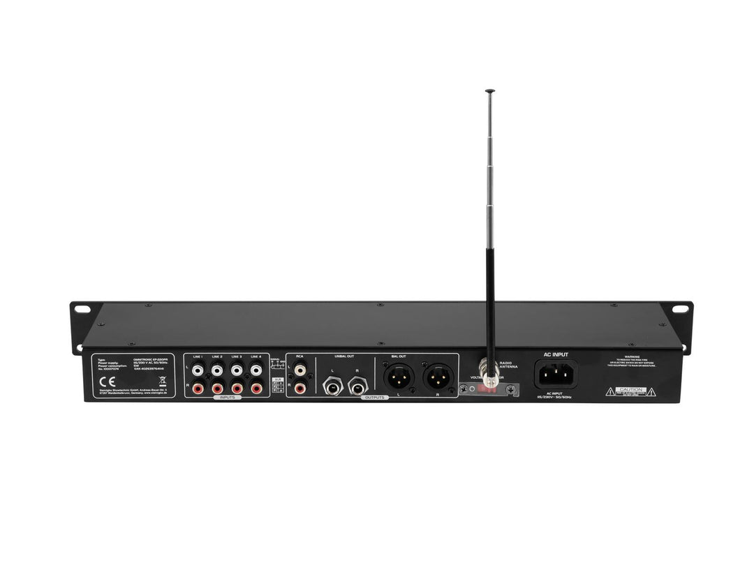 OMNITRONIC EP-220PR-esivahvistin MP3-soittimella ja FM-radiolla
