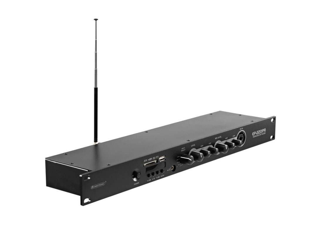 OMNITRONIC EP-220PR-esivahvistin MP3-soittimella ja FM-radiolla