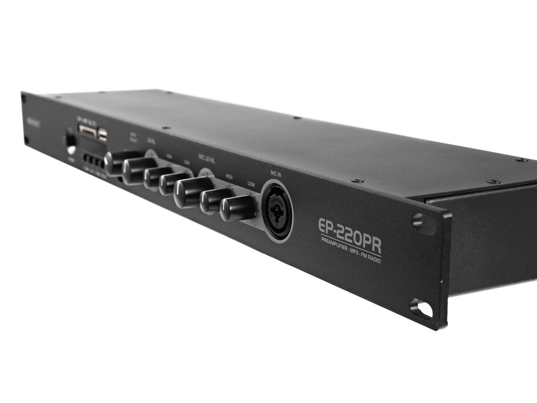 OMNITRONIC EP-220PR-esivahvistin MP3-soittimella ja FM-radiolla