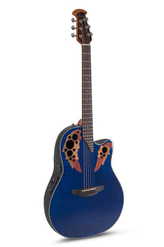 Ovation E-Acoustic Kitara Celebrity Elite Plus Mid Cutaway - Blue Transparent Quilt (CE44P-8TQ-G)