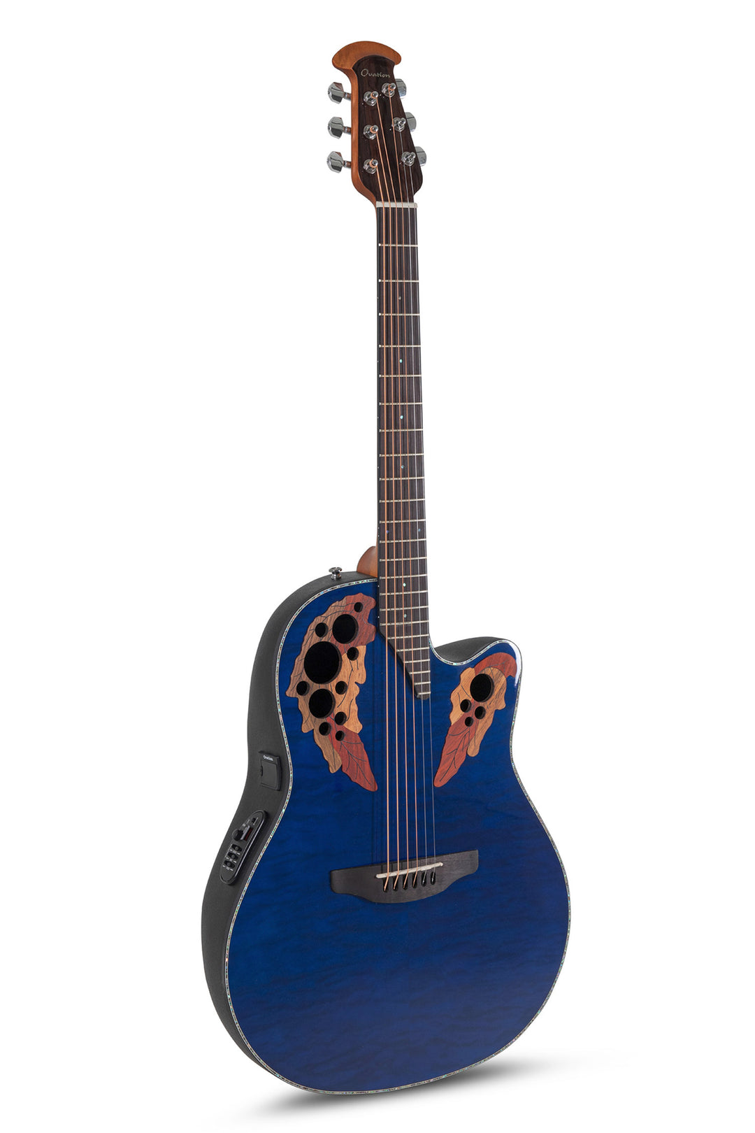 Ovation E-Acoustic Kitara Celebrity Elite Plus Mid Cutaway - Blue Transparent Quilt (CE44P-8TQ-G)