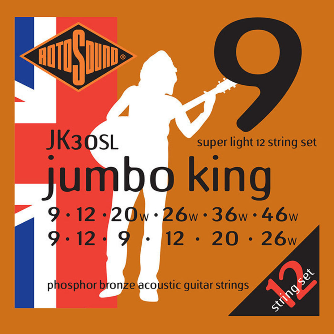 Rotosound-kielet akustiselle kitaralle Jumbo King - Set 12-string Super Light 9-46 (JK30SL)