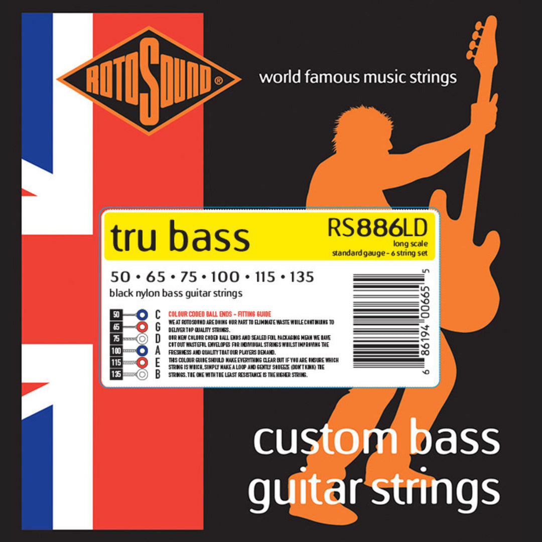Rotosound E-Bass Strings Tru Bass 88 - 6-kielinen setti Long 50-135, Long-mittakaava: mittakaava (34"/860mm) – medium (32"/810mm) (RS886LD)
