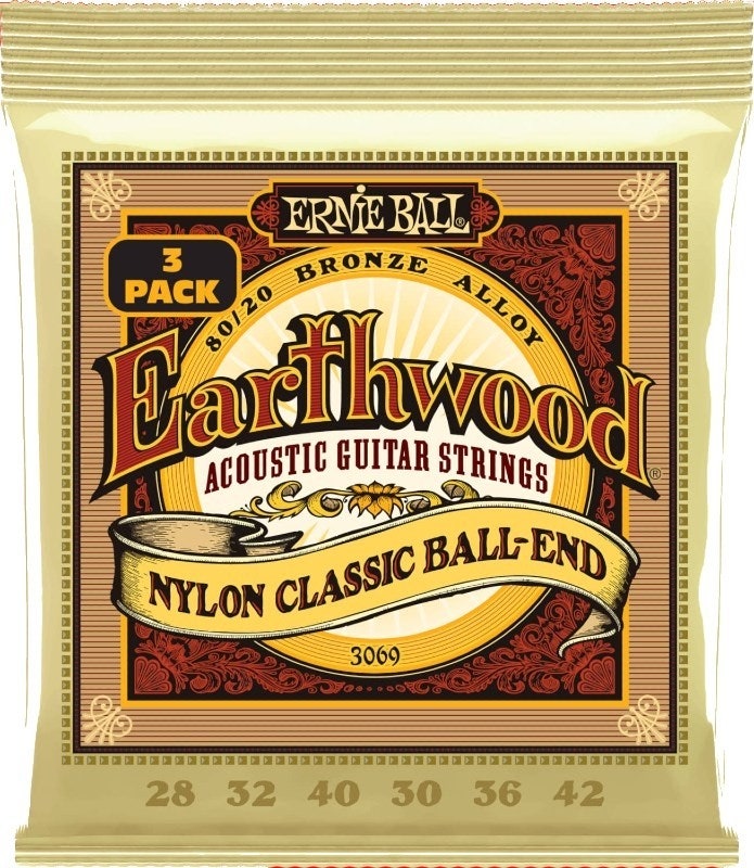 Ernie Ball 3069 Folk Nylon kirkas & kulta pallopääkielet 3-P