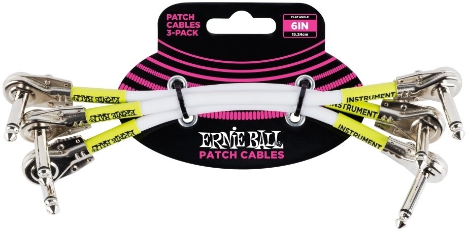 Ernie Ball EB-6052 patch-kaapeli, litteät liittimet White 15 cm,
