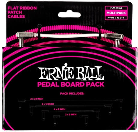 Ernie Ball EB-6387, litteä patch-kaapeli White, monipakkaus