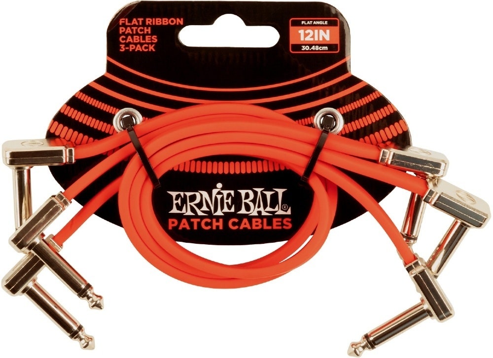 Ernie Ball-6403 Flat Patch Cable 30cm, Red. 3-pack
