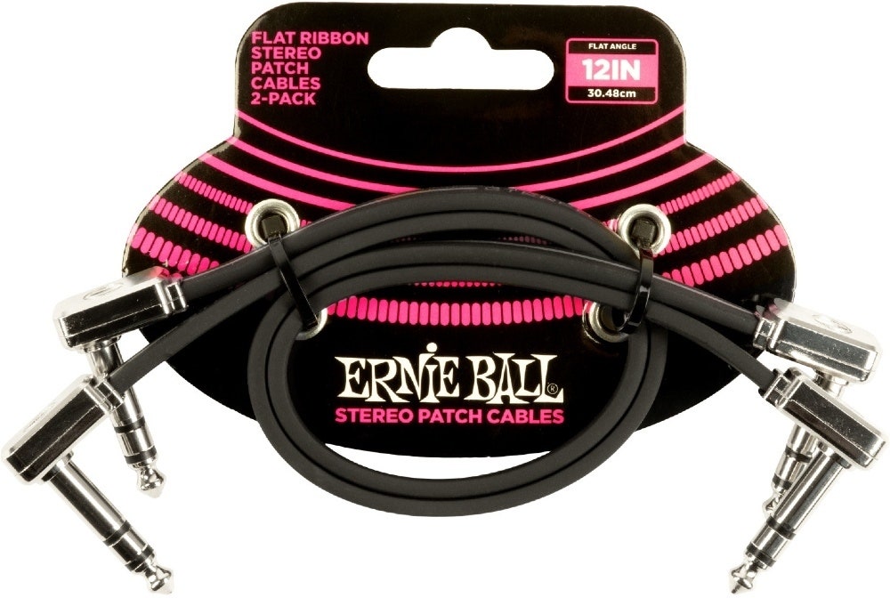 Ernie Ball-6405 Stereo (TRS) Flat Patch Cable, 30 cm. 2 kappaleen pakkaus