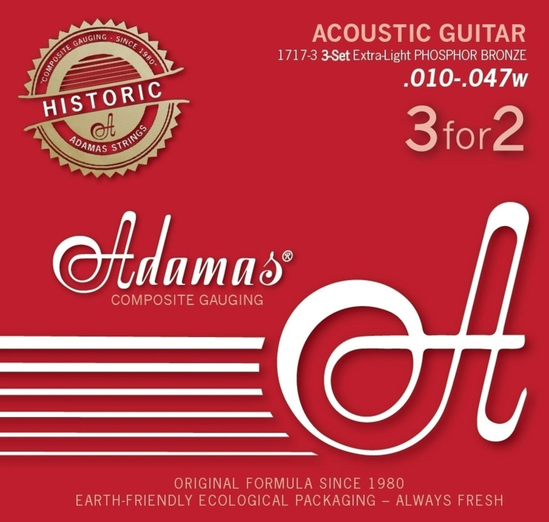 Adamas Strings for Acoustic Kitarat Adamas Phosphor Bronze Historic Reissue - Set of 3 Ex-Light .010 (1717-3)