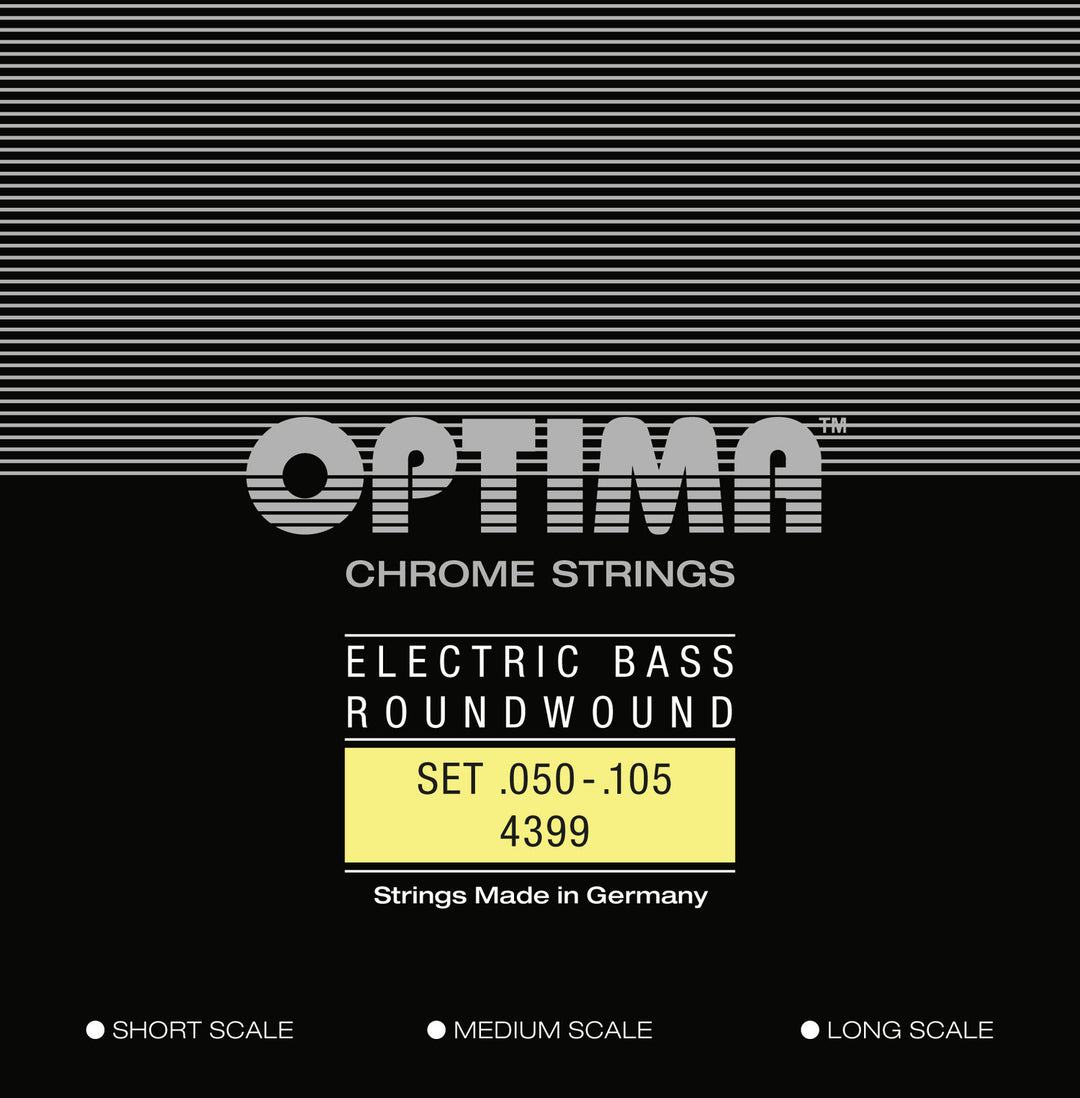 Optima E-bassokielet Chrome Strings Round Wound Long Scale - Set 4-string medium (4399M)