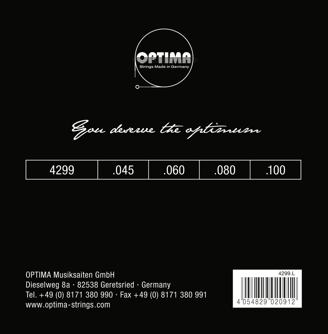Optima E-Bass Strings Chrome Strings. Pyöreä punos, Short Scale - Set 4299S (4-kielinen lyhyt skaala)