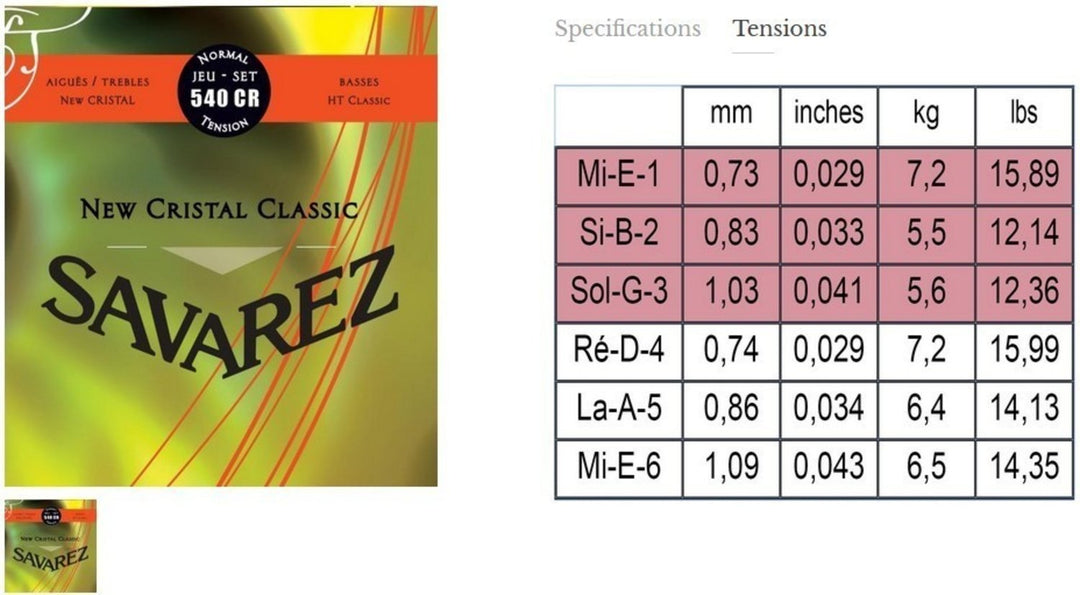 Savarez-strengsæt til klassisk guitar New Cristal Classic - Set (540CR)