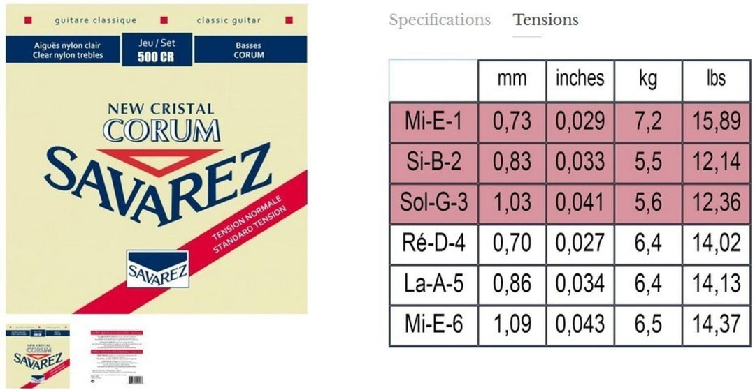 Savarez-kielet klassiselle kitaralle Corum New Cristal - Set (500CR)