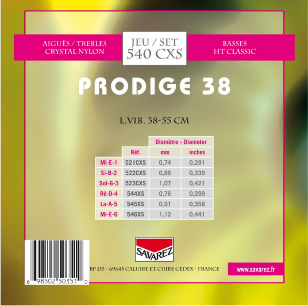 Savarez Kielit klassiselle kitaralle Prodige 38 Children's Guitar - 1/8-1/2 Nylon (540CXS)
