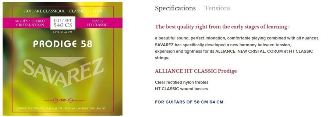 Savarez kielet klassiselle kitaralle Prodige 38 Children's Guitar - 3/4-7/8 nailon (540 CS)