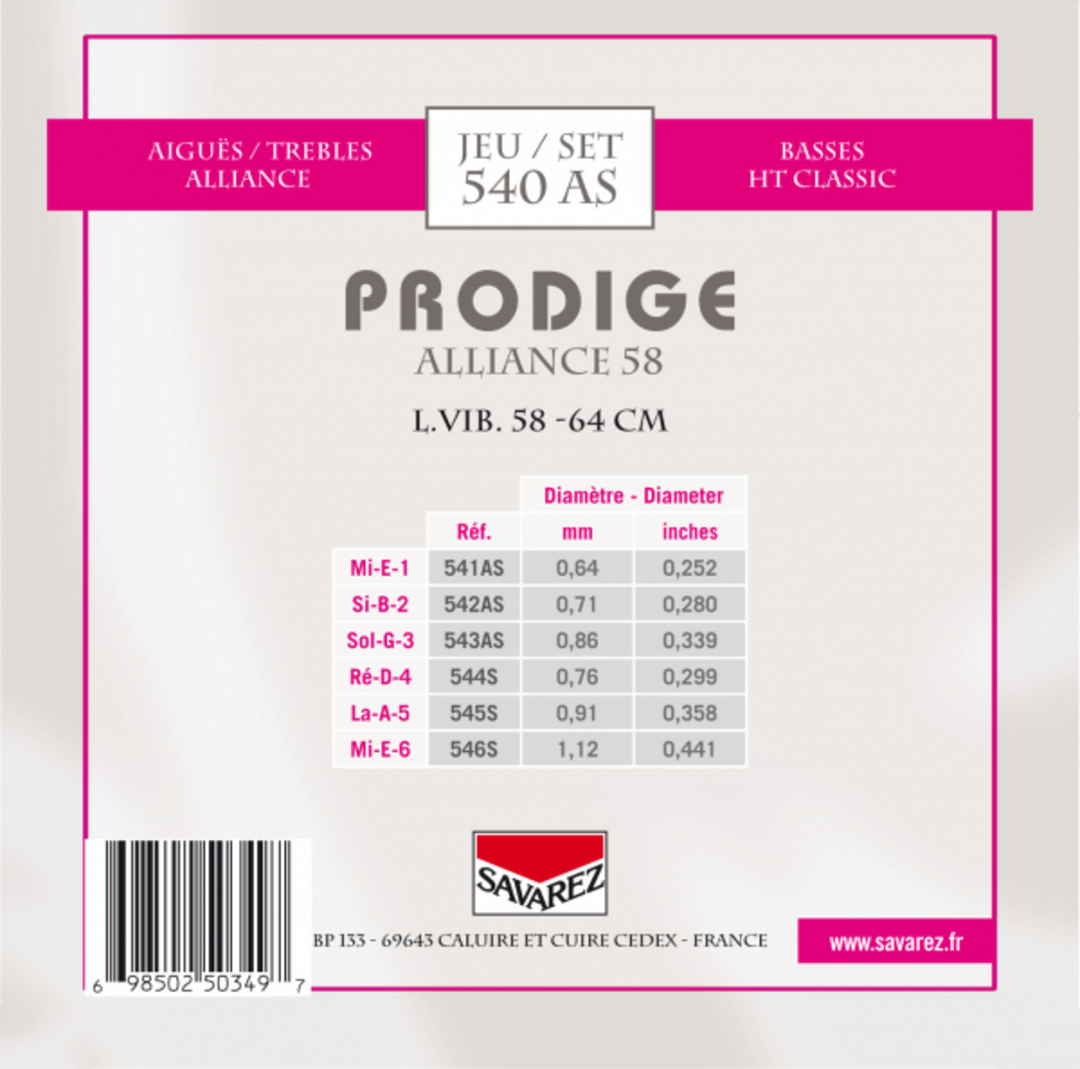 Savarez-kielet klassiselle kitaralle Prodige 38 Children's Guitar - 3/4-7/8 Carbon (540AS)