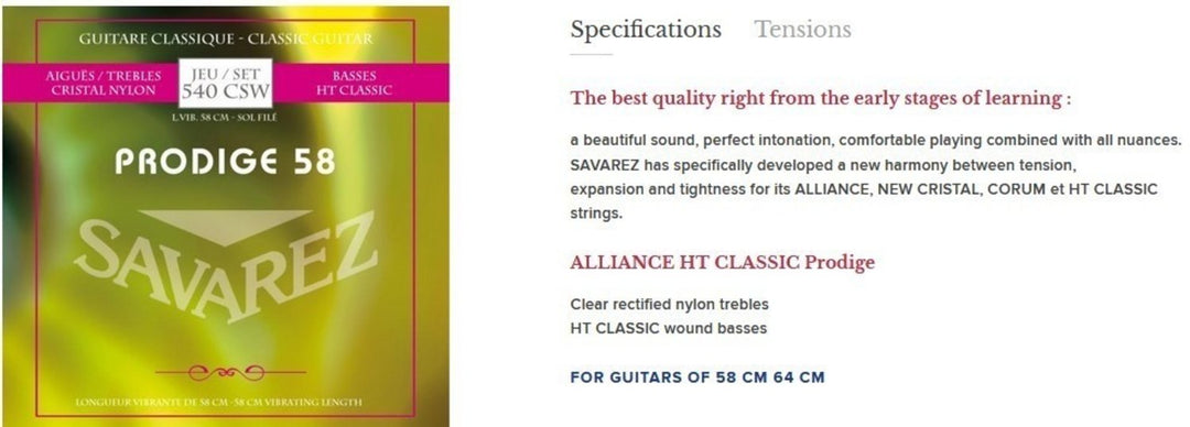 Savarez Jouset klassiselle kitaralle Prodige 38 Lastenkitaralle - 3/4-7/8 Nylon Gw (540CSW)