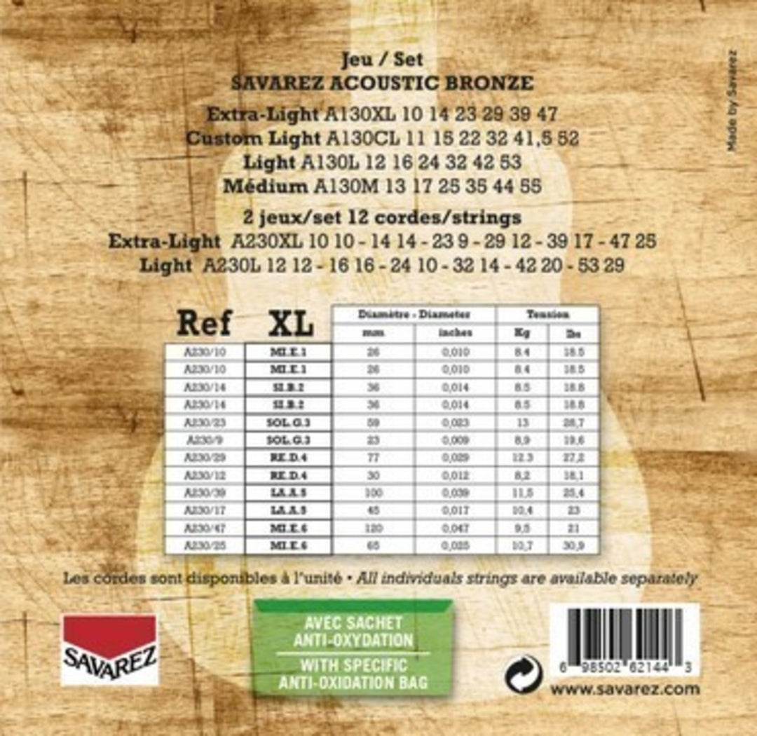 Savarez akustisen kitaran kielet Acoustic - 12-str. Ex-Light .010 (A230XL)