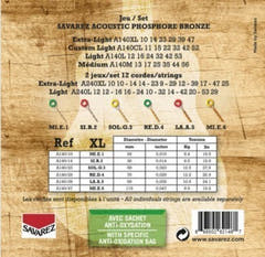 Savarez A140XL Acoustic Phosphor Bronze, extra light .010–.047, kitaralle