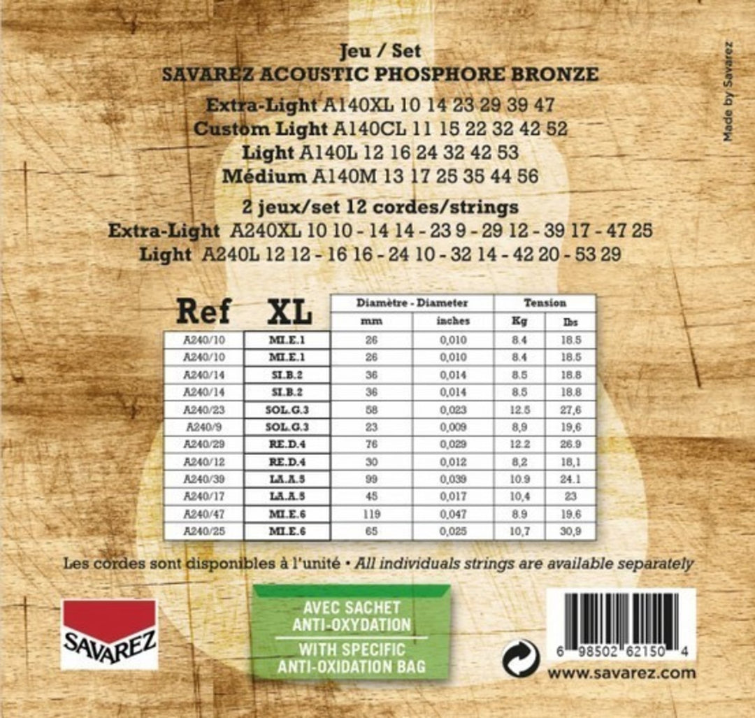 Savarez Kielet akustiselle kitaralle Acoustic - 12.str. Ex-Light .010 (A240XL)