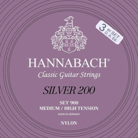 Hannabach Strings for classic guitar Series 900 Medium/High Tension Silver 200 - 3er Bass med-hi (9007MHT)