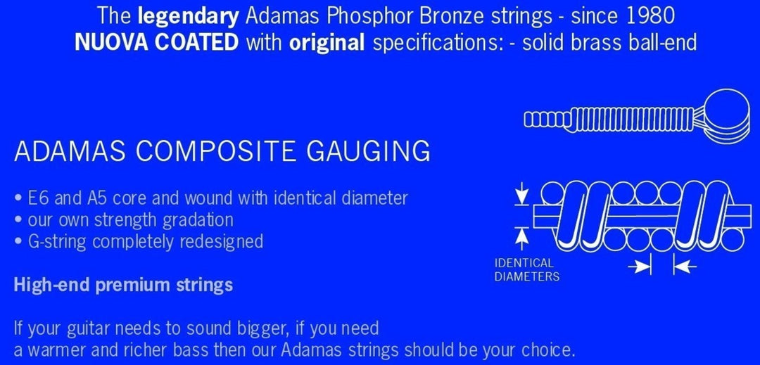 Adamas Strings for Acoustic Kitarat Nuova phosphor bronze coated set (3) - Set of 3 Ex-Light .010 (1717NU-3)