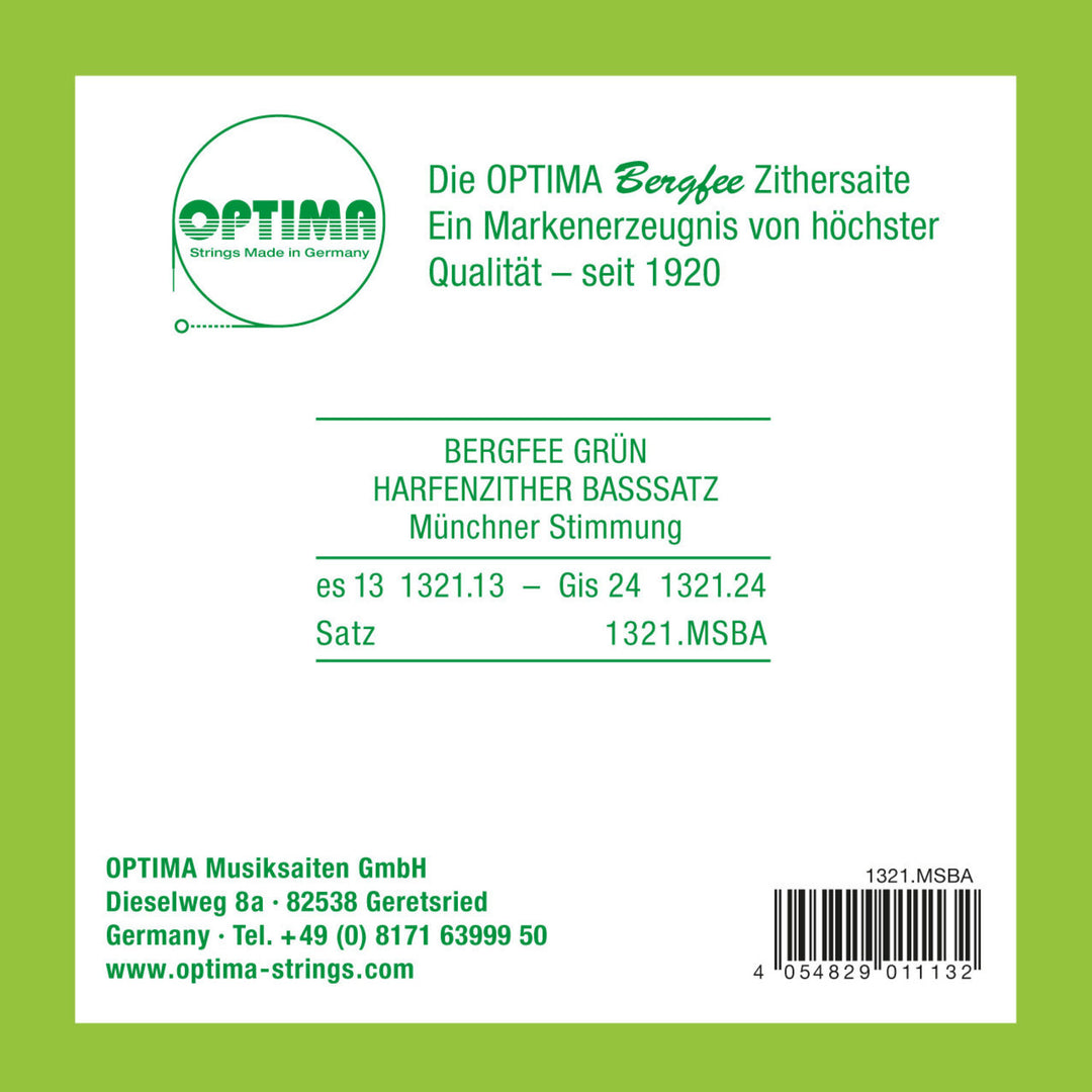 Optima-kielet zitherille Harp/air resonance zither nylon green 1321 - Bass-Set (1321.MSBA)