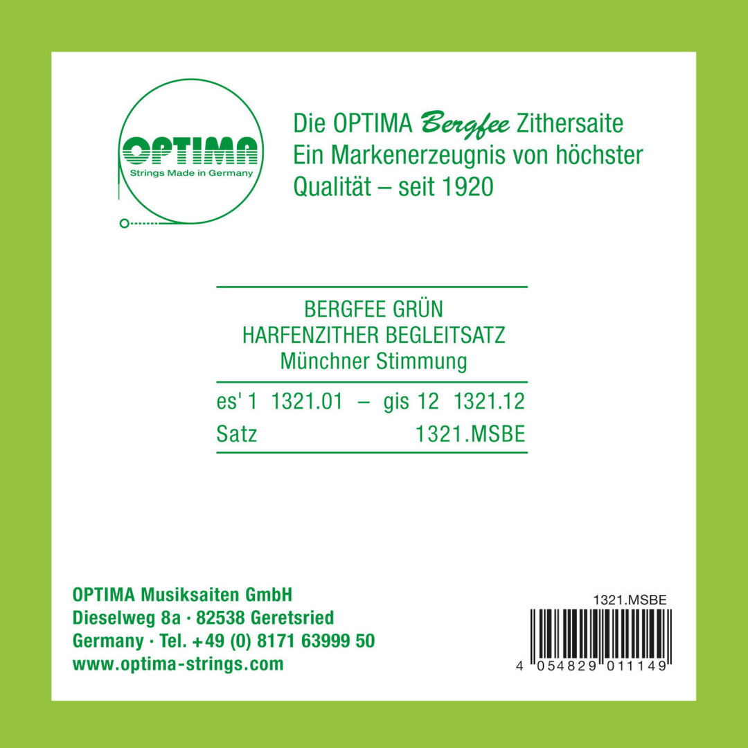 Optima-kielet zitherille Harp/air resonance zither nylon green 1321 - Set (1321.MSBE)