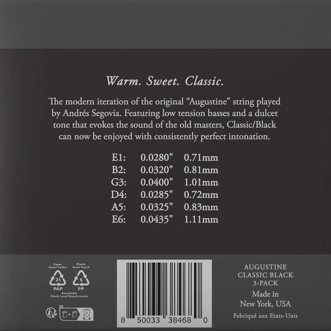 Augustine -kielet klassiselle kitaralle Classic Label - 3 x Set Classic Black (normal/low)