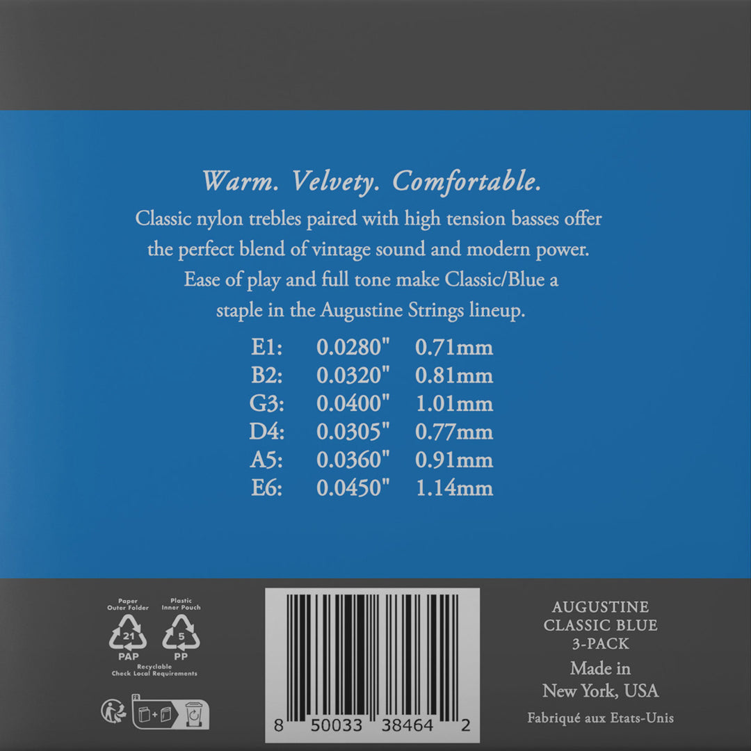 Augustine-kielet klassiselle kitaralle Classic Label – 3 x set Classic Blue (normal/high)