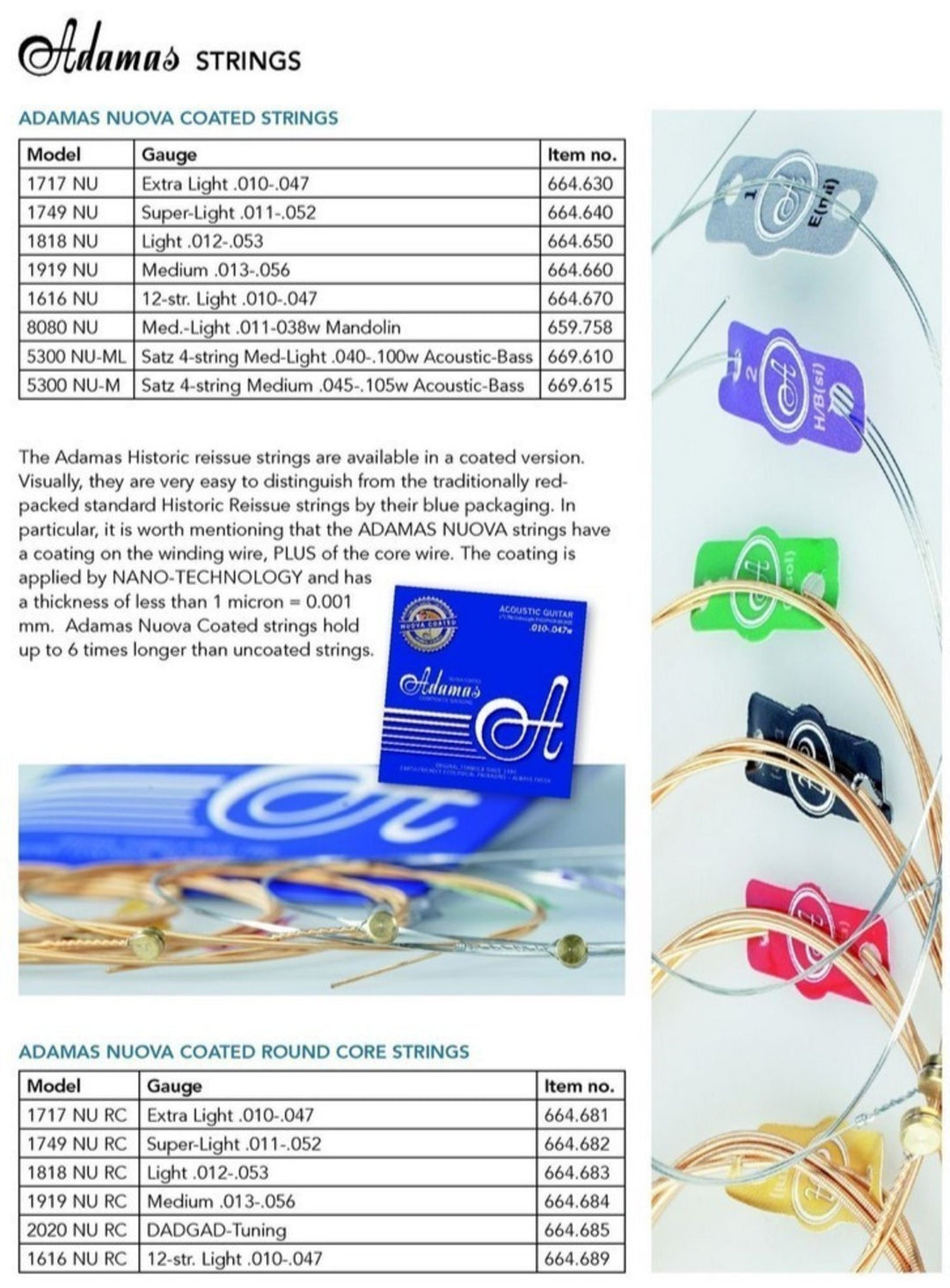 Adamas Strings for Acoustic Kitarat Nuova phosphor bronze coated set (3) - Set of 3 Ex-Light .010 (1717NU-3)